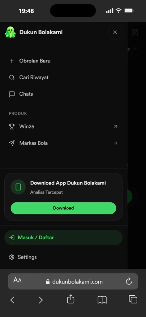 Dukun Bolakami side menu - Win25, Markas Bola